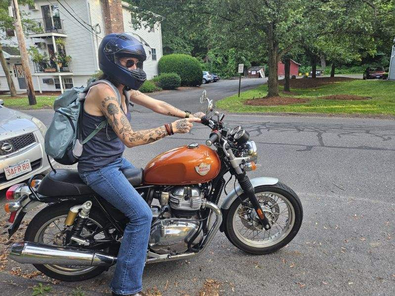 The author on her motorcycle, Bella